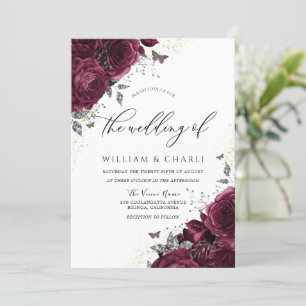Elegant Romantic Burgundy Roses Wedding Invitation