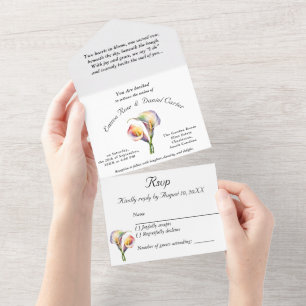 Elegant Romantic Calla Lily Soft Watercolor Pastel All In One Invitation