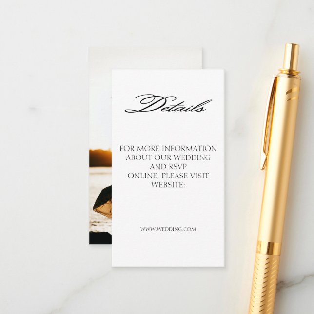 Elegant Romantic Calligraphic Photo Wedding Detail Enclosure Card (Front/Back In Situ)