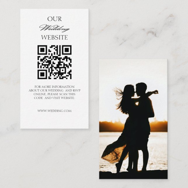 Elegant Romantic Calligraphic Photo Wedding QRCode Enclosure Card (Front/Back)