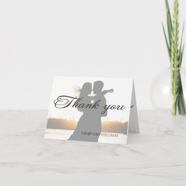 Elegant Romantic Calligraphic Photo Wedding Thank  Thank You Card (Front)