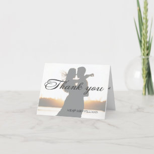 Elegant Romantic Calligraphic Photo Wedding Thank  You Card