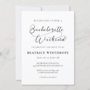 Elegant romantic calligraphy Bachelorette Weekend Invitation