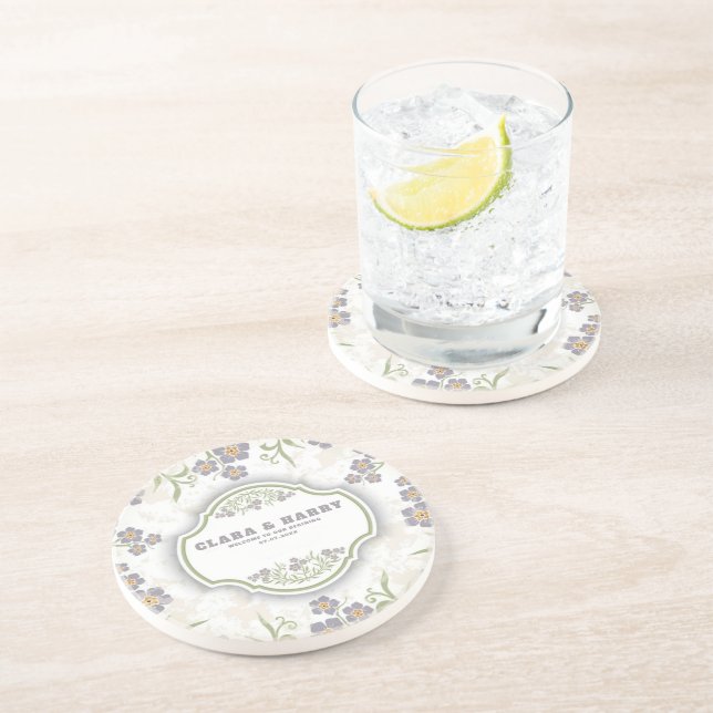 Elegant romantic calligraphy retro floral wedding  coaster (Side)