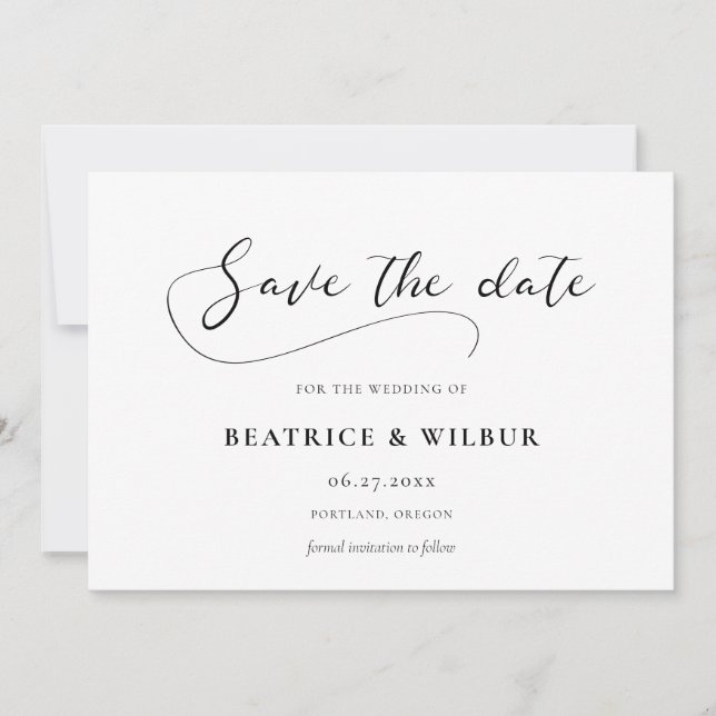 Elegant romantic calligraphy save the date (Front)