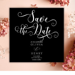 Elegant Romantic Calligraphy Script Black Gothic Save The Date