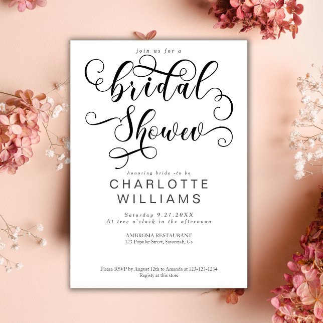  Elegant Romantic Calligraphy Script Bridal Shower Invitation (Creator Uploaded)