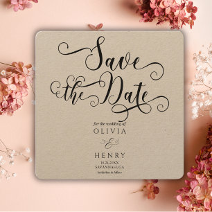 Elegant Romantic Calligraphy Script Rustic Save The Date