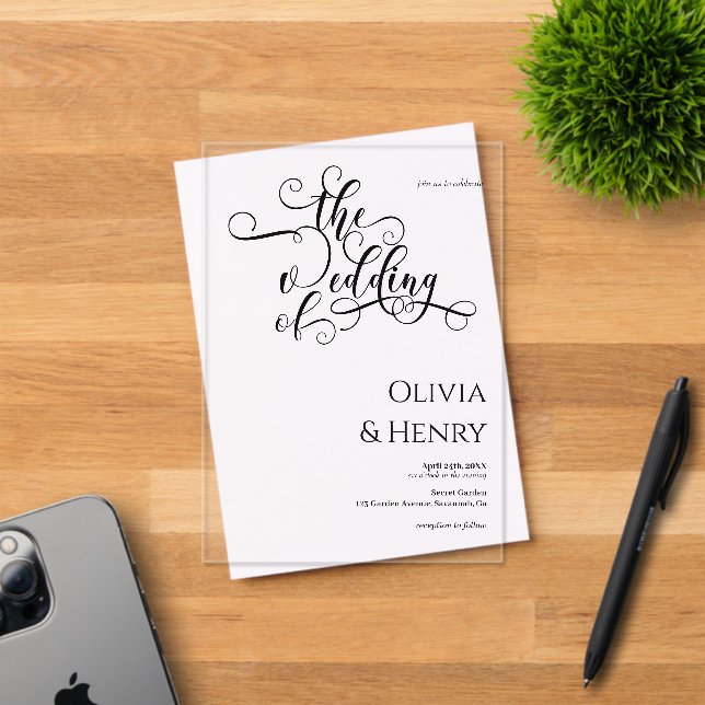 Elegant Romantic Calligraphy Script  Wedding Acrylic Invitations (Insitu (Invitation Card))