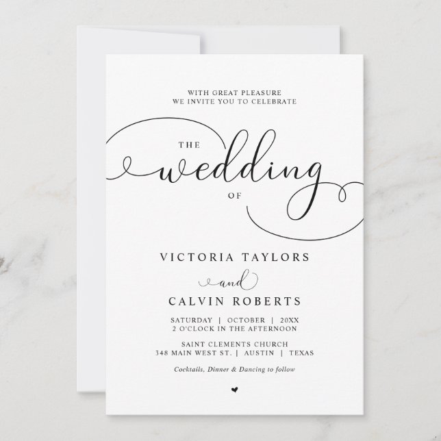 Elegant Romantic Calligraphy Script Wedding Invitation (Front)