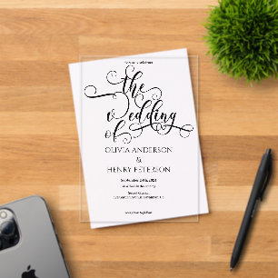 Elegant Romantic Calligraphy Wedding Acrylic Invitations
