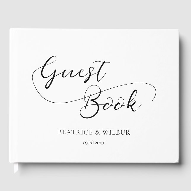 Elegant romantic calligraphy wedding guest book (Front)