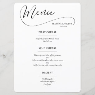 Elegant romantic calligraphy wedding menu