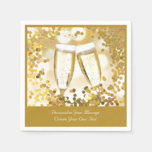 Elegant & Romantic Champagne Glasses Personalise Napkin