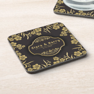 Elegant romantic champagne gold floral wedding coaster