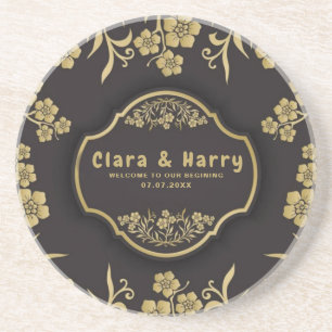 Elegant romantic champagne gold floral wedding coaster