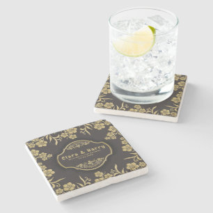 Elegant romantic champagne gold floral wedding stone coaster