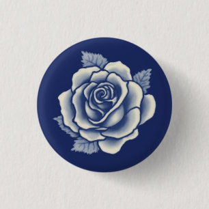 Elegant Romantic Chic Blue Floral Damask Rose 3 Cm Round Badge