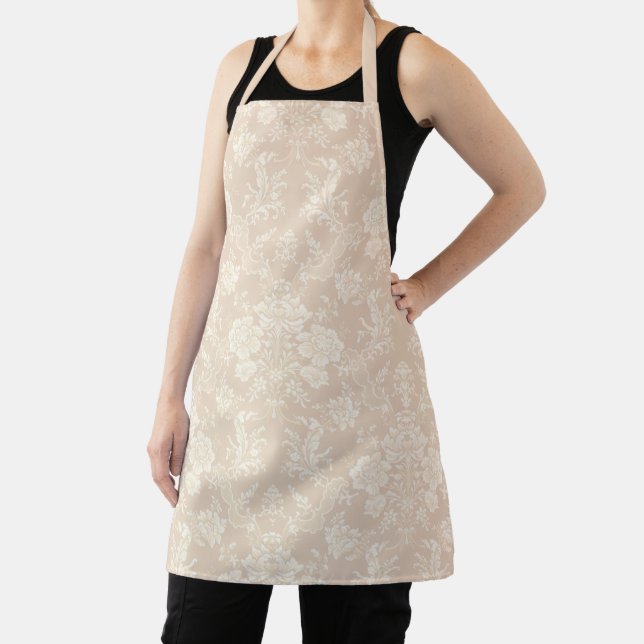 Elegant Romantic Chic Floral Damask-Cream Apron (Insitu)