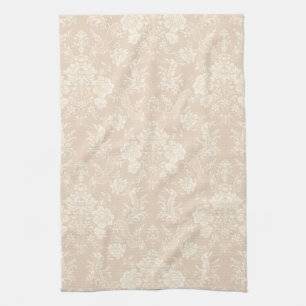 Elegant Romantic Chic Floral Damask-Cream Tea Towel