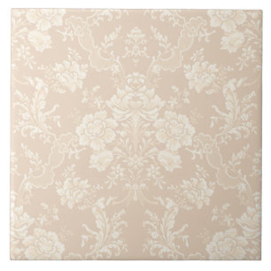 Elegant Romantic Chic Floral Damask-Cream Tile