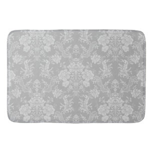 Elegant Romantic Chic Floral Damask-Grey Bath Mat