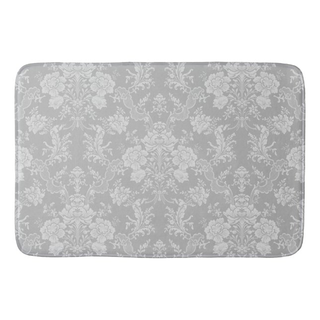 Elegant Romantic Chic Floral Damask-Grey Bath Mat (Front)