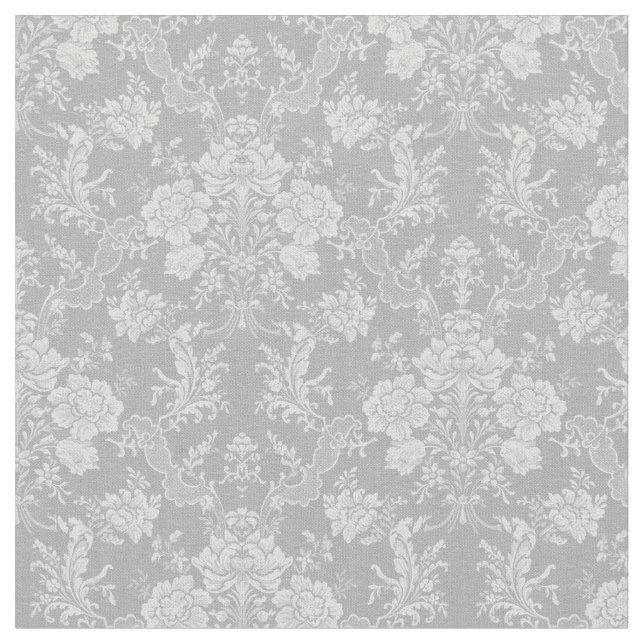 Elegant Romantic Chic Floral Damask-Grey Fabric (Close Up)
