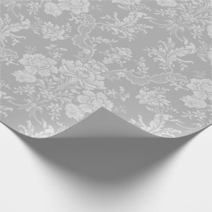 Elegant Romantic Chic Floral Damask-Grey Wrapping Paper