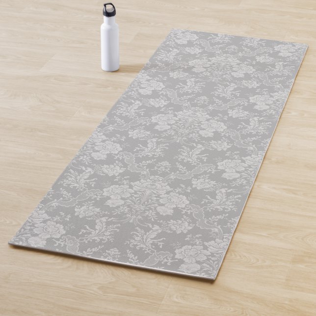 Elegant Romantic Chic Floral Damask-Grey Yoga Mat (In Situ)