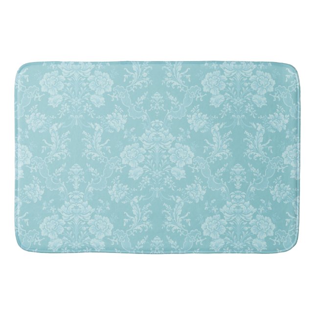 Elegant Romantic Chic Floral Damask-Mint Bath Mat (Front)