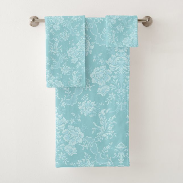 Elegant Romantic Chic Floral Damask-Mint Bath Towel Set (Insitu)