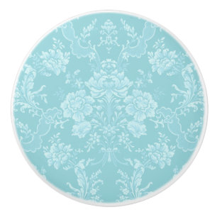 Elegant Romantic Chic Floral Damask-Mint Ceramic Knob