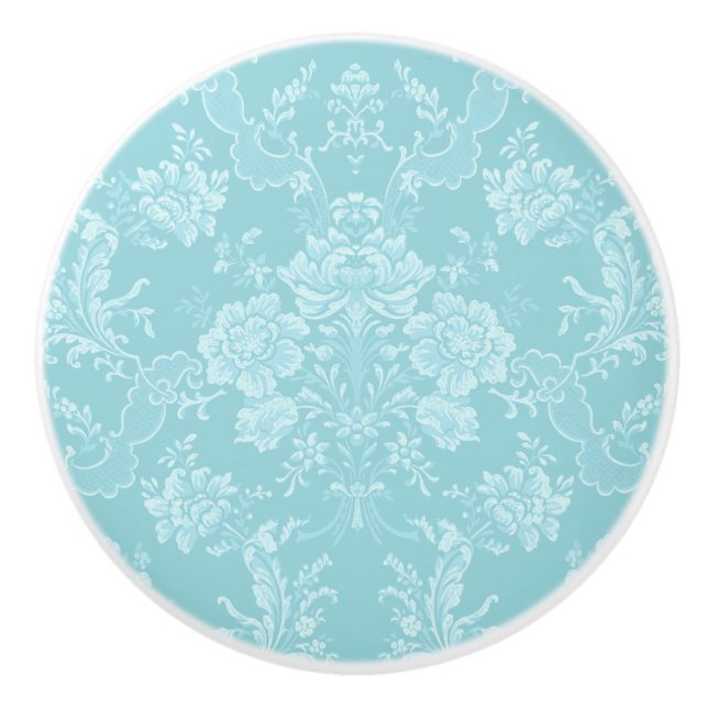 Elegant Romantic Chic Floral Damask-Mint Ceramic Knob (Front)