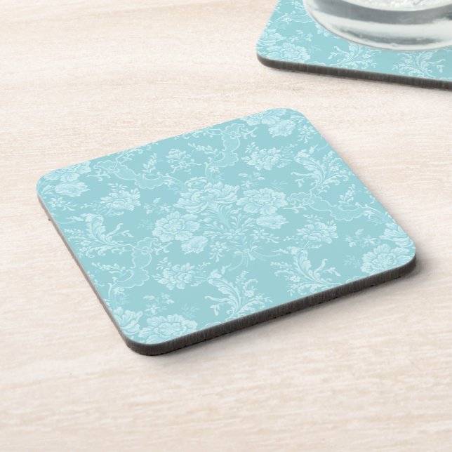 Elegant Romantic Chic Floral Damask-Mint Coaster (Left Side)