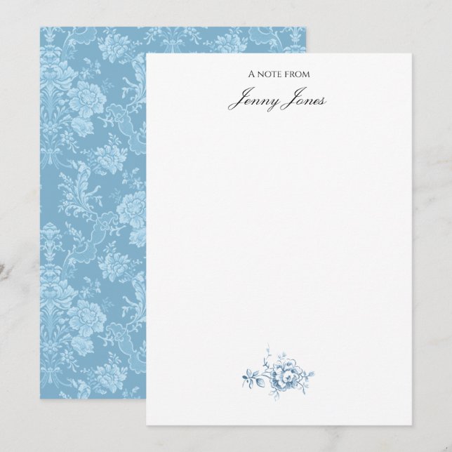 Elegant Romantic Chic Floral Damask-Pastel Blue Card (Front/Back)