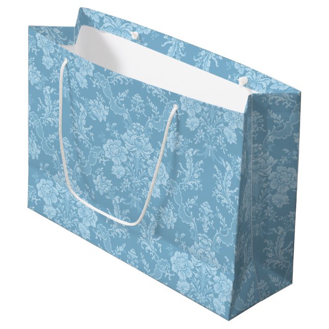 Elegant Romantic Chic Floral Damask-Pastel Blue Large Gift Bag (Front Angled)