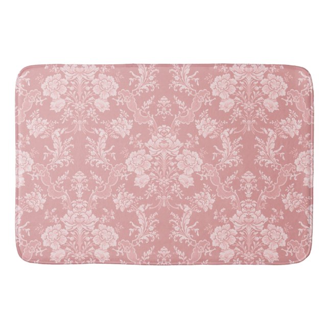 Elegant Romantic Chic Floral Damask-Pastel Pink Bath Mat (Front)