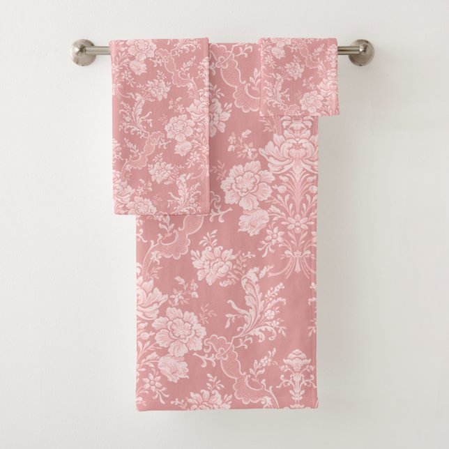 Elegant Romantic Chic Floral Damask-Pastel Pink Bath Towel Set (Insitu)