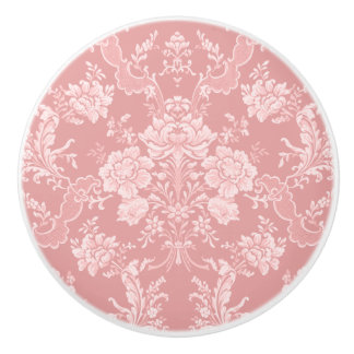 Elegant Romantic Chic Floral Damask-Pastel Pink Ceramic Knob