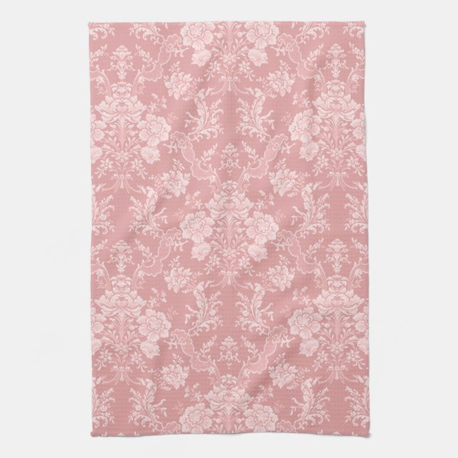 Elegant Romantic Chic Floral Damask-Pastel Pink Tea Towel (Vertical)