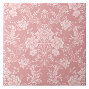 Elegant Romantic Chic Floral Damask-Pastel Pink Tile