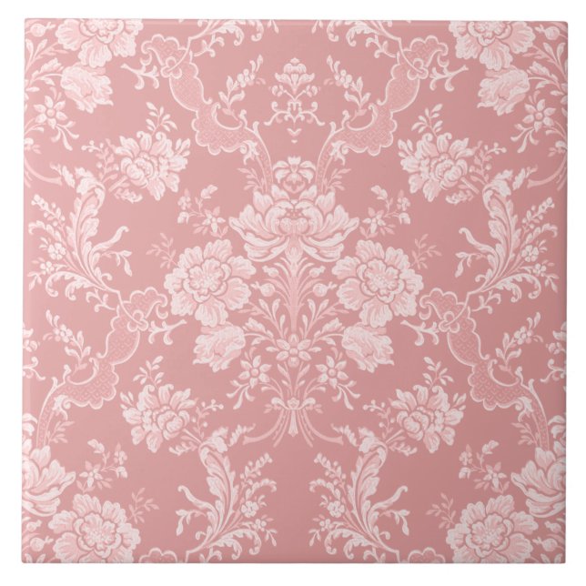 Elegant Romantic Chic Floral Damask-Pastel Pink Tile (Front)