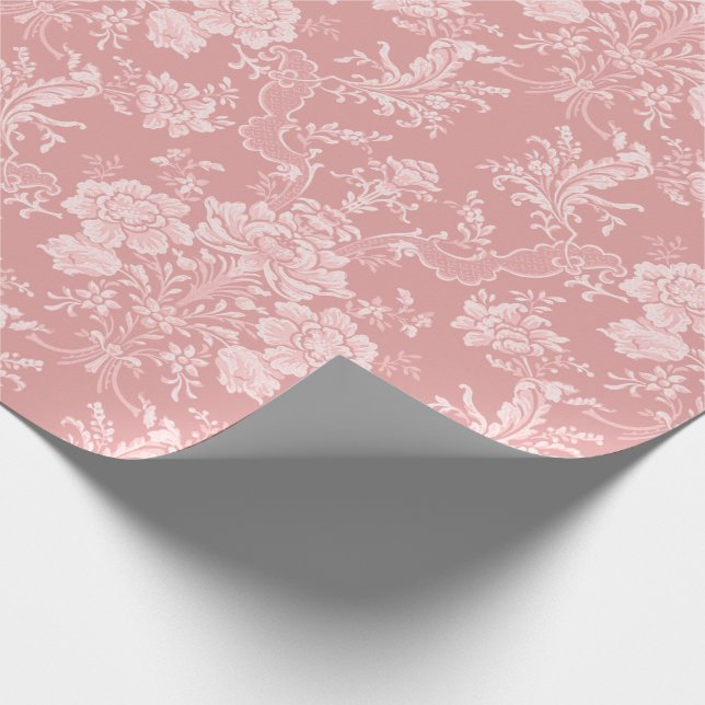 Elegant Romantic Chic Floral Damask-Pastel Pink Wrapping Paper (Corner)