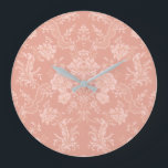 Elegant Romantic Chic Floral Damask-Peach Large Clock<br><div class="desc">Elegant vintage-inspired floral damask design featuring chic monochrome light-on-dark pastel peach flowers,  leafy scrolls and swags of delicate lacy ribbons. This pattern is seamless and can be scaled up or down.</div>