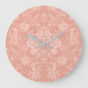 Elegant Romantic Chic Floral Damask-Peach Large Clock