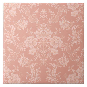 Elegant Romantic Chic Floral Damask-Peach Tile