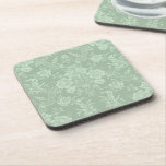 Elegant Romantic Chic Floral Damask-Sage Green Coaster<br><div class="desc">Elegant vintage-inspired floral damask design featuring chic monochrome light-on-dark sage green flowers,  leafy scrolls and swags of delicate lacy ribbons. This pattern is seamless and can be scaled up or down.</div>