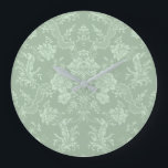 Elegant Romantic Chic Floral Damask-Sage Green Large Clock<br><div class="desc">Elegant vintage-inspired floral damask design featuring chic monochrome light-on-dark sage green flowers,  leafy scrolls and swags of delicate lacy ribbons. This pattern is seamless and can be scaled up or down.</div>