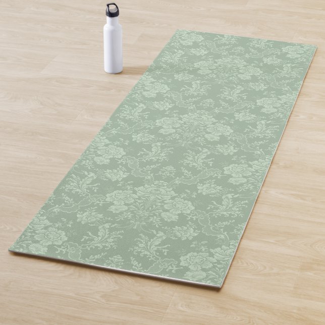 Elegant Romantic Chic Floral Damask-Sage Green Yoga Mat (In Situ)